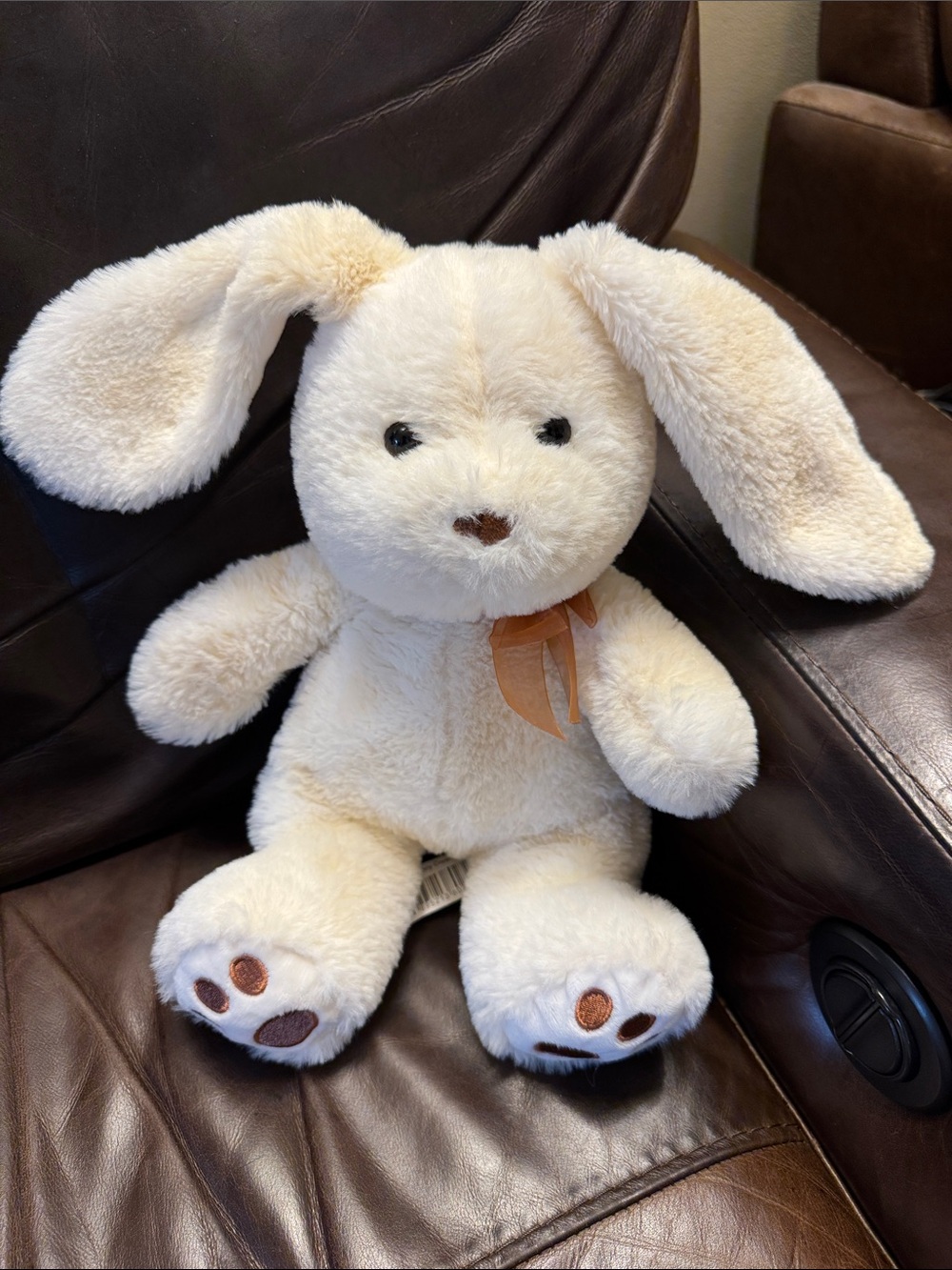 Plush Cream Bunny Stuffed Animal with Bow